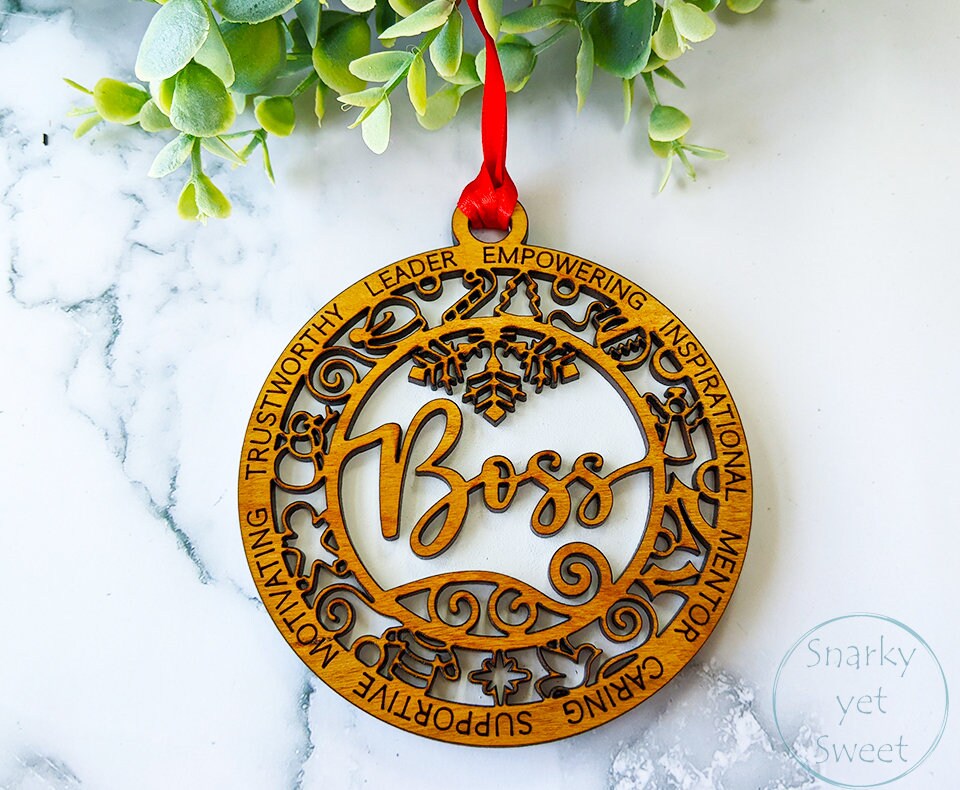 Boss layered ornament, boss ornament, corporate ornament, personalized ornament, unique wood ornament, laser cut ornament, gift for boss