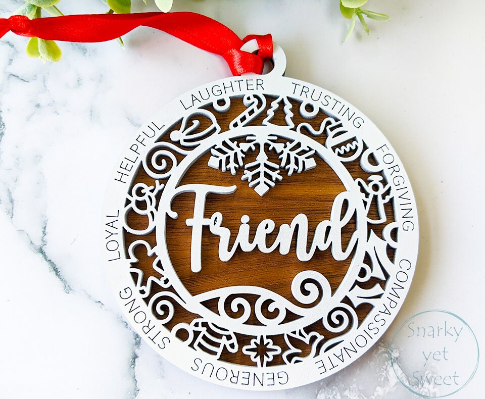 Friend layered ornament, friend ornament, best friend ornament, personalized ornament, unique wood ornament, laser cut ornament