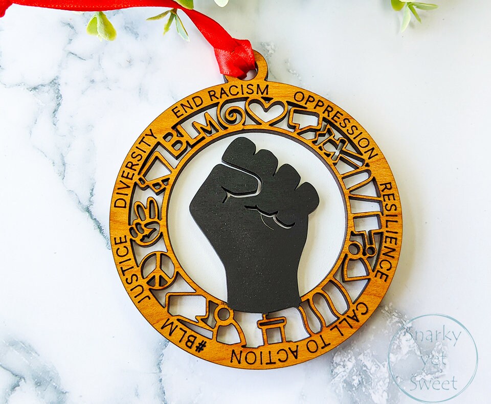 BLM layered ornament, black lives matter ornament, blm ornament, personalized ornament, unique wood ornament, laser cut ornament
