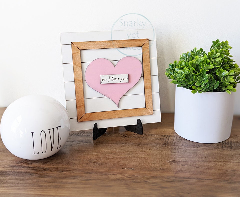 ps I love you sign, small love sign, tabletop decor, Valentines sign, Valentine's Day gift, gift for her, home decor, farmhouse decor