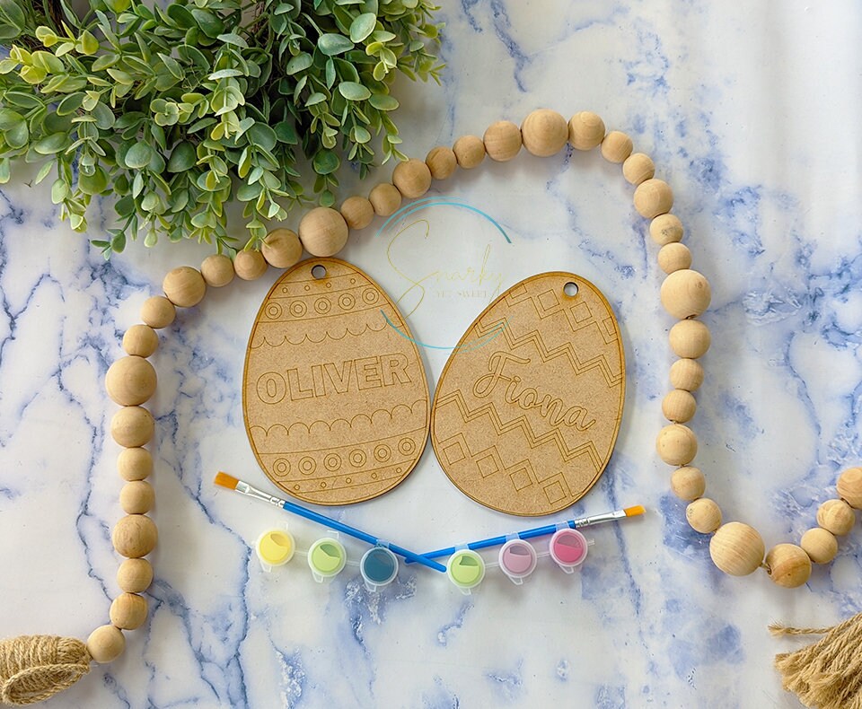 Kids Easter Eggs DIY kit, eggs coloring kit, laser engraved wood eggs, Easter decor, Easter basket filler, Easter basket gift