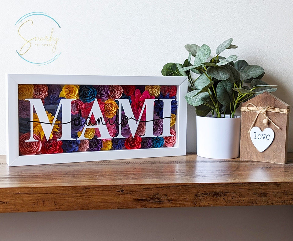 Paper flower shadow box, gift for mom, gift for grandma, mothers day shadow box, gift for mothers day, gift for wife mothers day, kid names